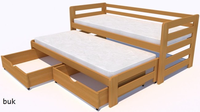 Drewniane łóżko dla dzieci i młodzieży dla rodzeństwa  Jasio kolor buk.jpg