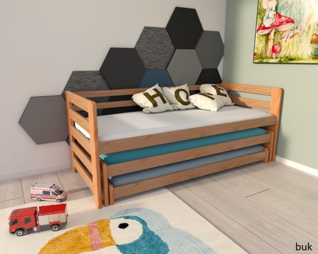 łóżko rozsuwane trzyosobowe  wysuwane dla rodzeństwa Fox Premium od producenta Valor Meble dla dzieci i nie tylko kolor buk.jpg