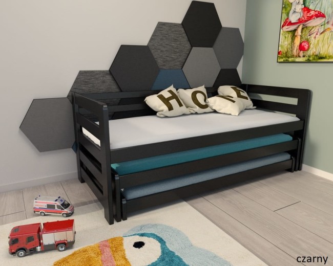 łóżko rozsuwane trzyosobowe  wysuwane dla rodzeństwa Fox Premium od producenta Valor Meble dla dzieci i nie tylko z drewna sosnowego kolor czarny.jpg