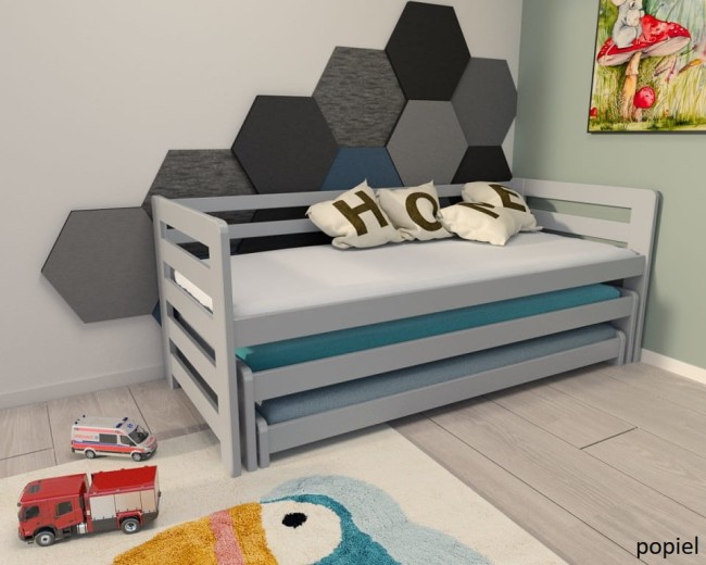 łóżko rozsuwane trzyosobowe  wysuwane dla rodzeństwa Fox Premium od producenta Valor Meble dla dzieci i nie tylko z drewna sosnowego kolor popiel.jpg