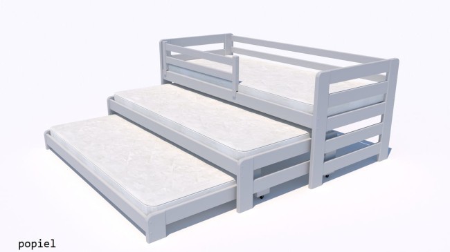 łóżko potrójne Fox Premium wysuwane dla rodzeństwa dla dzieci i młodzieży solidne z drewna sosnowego premium od producenta Valor Meble kolor popiel.jpg