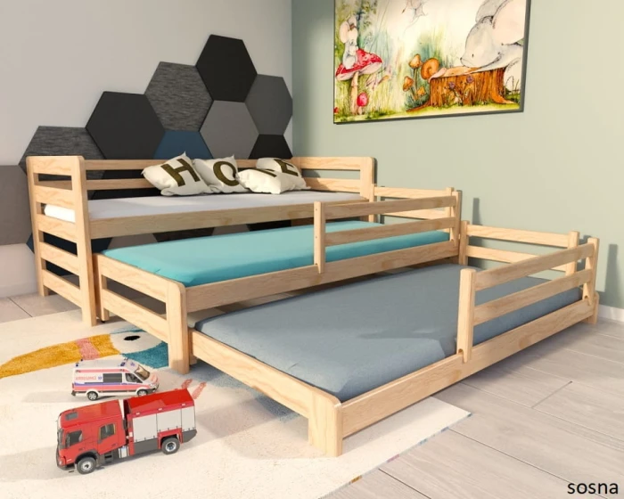 Łóżko rozsuwane 3 osobowe - Fox PREMIUM kolor naturalny sosna