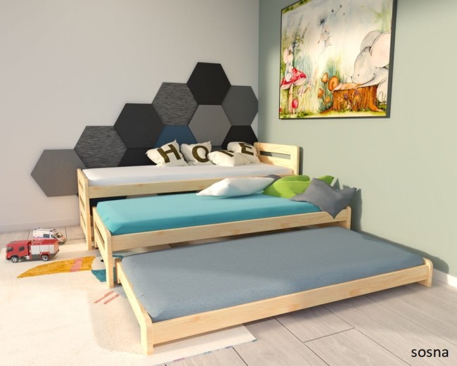 łóżko rozsuwane trzyosobowe  wysuwane dla rodzeństwa Fox2 Premium od producenta Valor Meble dla dzieci i nie tylko w kolorze naturalnym sosna.jpg