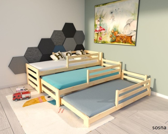 łóżko rozsuwane trzyosobowe  wysuwane dla rodzeństwa Fox2 Premium od producenta Valor Meble dla dzieci i nie tylko w kolorze sosna naturalny.jpg