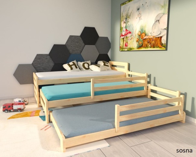 łóżko rozsuwane trzyosobowe  wysuwane dla rodzeństwa Fox2 Premium od producenta Valor Meble dla dzieci i nie tylko w kolorze sosna.jpg