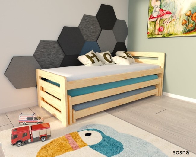 łóżko rozsuwane trzyosobowe  wysuwane dla rodzeństwa Fox2 Premium od producenta Valor Meble dla dzieci i nie tylko kolor sosna.jpg