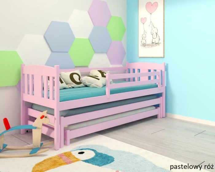 Łóżko rozsuwane 3 osobowe - ŁUCJA PREMIUM  kolor pastelowy róż