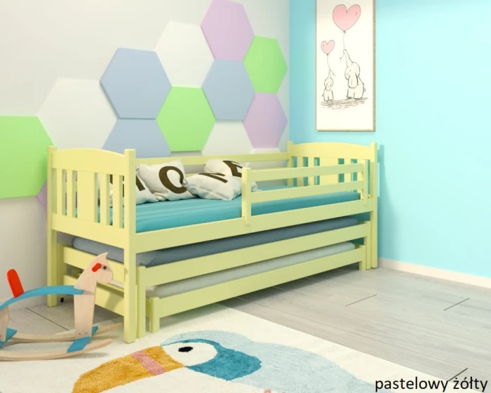 Łóżko rozsuwane 3 osobowe - ŁUCJA PREMIUM  kolor pastelowy żółty