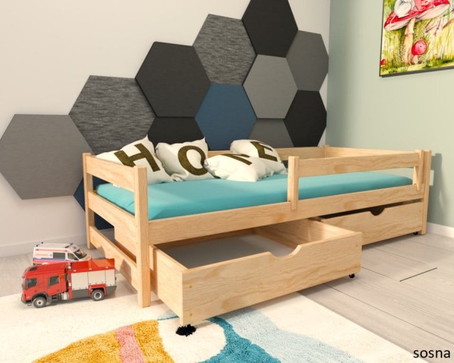 łóżko Mini Premium pojedyncze z szufladami od producenta Valor Meble z drewna sosnowego kolor naturalny sosna.jpg