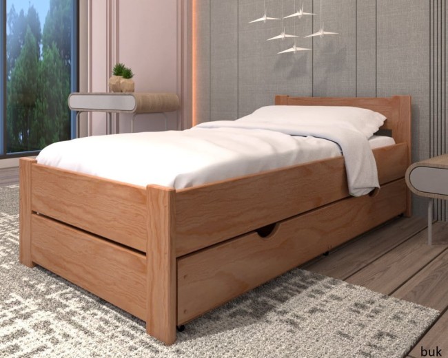 bukowe łózko mlodziezowe i dla dzieci Boomer Premium z drewna sosnowego od producenta Valor Meble jedna duza szuflada.jpg