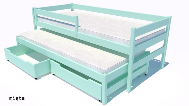 łóżko dla dzieci i młodzieży Maxi Premium podwójne wysuwane z drewna sosnowego od producenta VAlor Meble kolor mieta.jpg