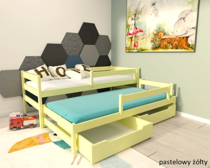 Łóżko drewniane - Maxi PREMIUM kolor pastelowy żółty
