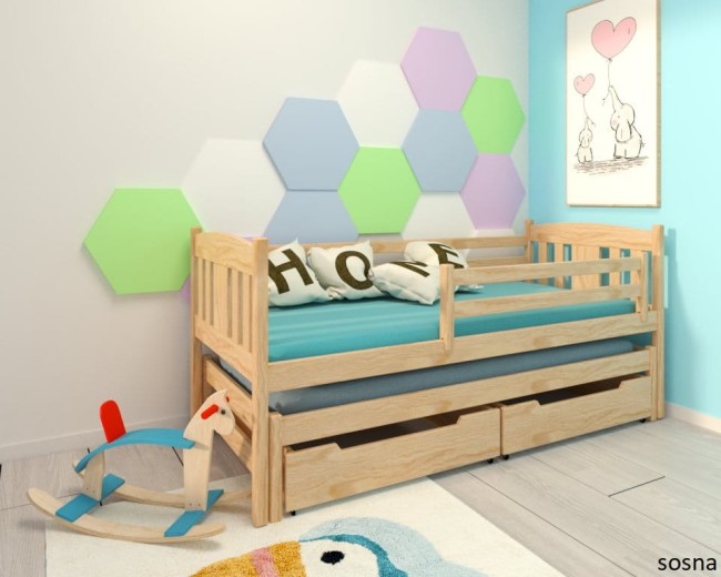 lozko podwojne wysuwane dla dzieci Alicja Premium w kolorze naturalna sosna szuflady od producenta Valor Meble.jpg