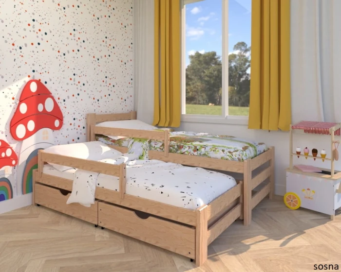 Łóżko podwójne -Paweł HIGH 2 PREMIUM kolor naturalny sosna