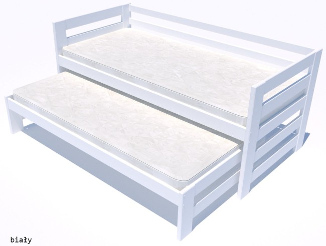 Białe łóżko dla dzieci Kubi Premium dla młodzieżu rozsuwane dla rodzeństwa wysuwane z drewna sosnowego premium solidne z szufladami i mobilnymi barierkami.jpg