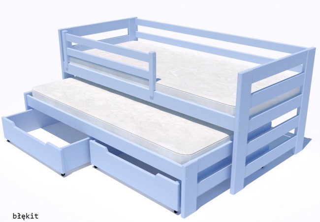 Błękitne łóżko dla dzieci Kubi Premium dla młodzieży rozsuwane dla rodzeństwa wysuwane z drewna sosnowego premium solidne z szufladami i mobilnymi barierkami.jpg
