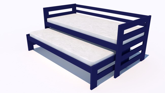 łóżko podwójne Kubi premium z drewna litego dla rodzeńswa z szufladami z materacami od Valor Meble granatowe.jpg