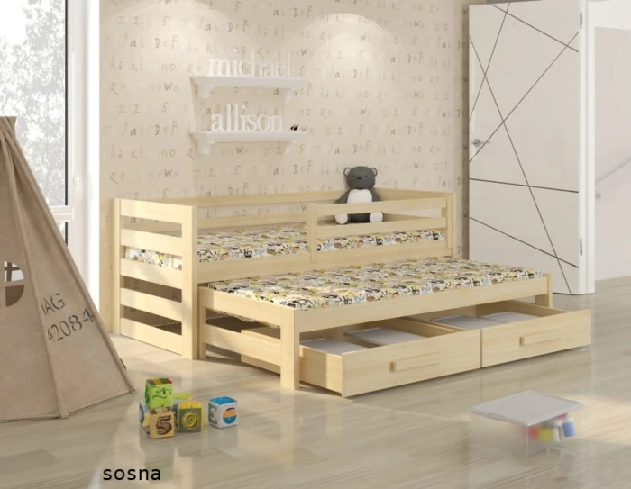 Łóżko rozsuwane - Kubi PREMIUM	kolor naturalny sosna