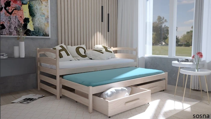 Łóżko rozsuwane - Maja PREMIUM	 kolor naturalny sosna