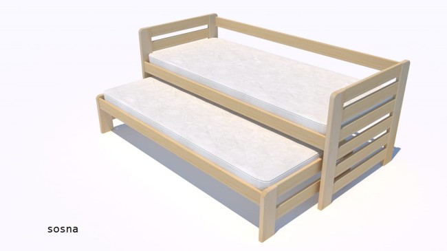 łóżko dla dziecka podwójne Zuzia Premium wysuwane idealne dla rodzeństwa z litego drewna sosnowego od producenta Valor Meble w kolorze naturalnej sosny.jpg