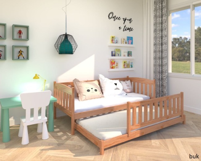 lozko podwojne z wysokimi zabezpieczeniami Hania low w kolorze bukowym od producenta  Valor Meble.jpg