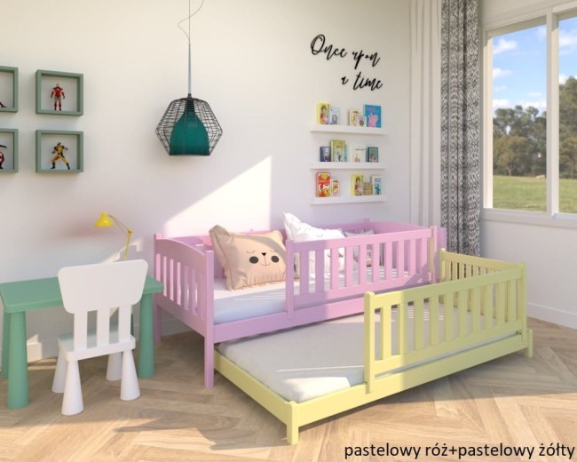 lozko podwojne z wysokimi zabezpieczeniami Hania low w kolorze pudrowy roz i zolty od producenta  Valor Meble.jpg