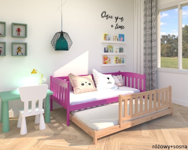 lozko podwojne z wysokimi zabezpieczeniami Hania low w kolorze róż i sosna od producenta  Valor Meble.jpg
