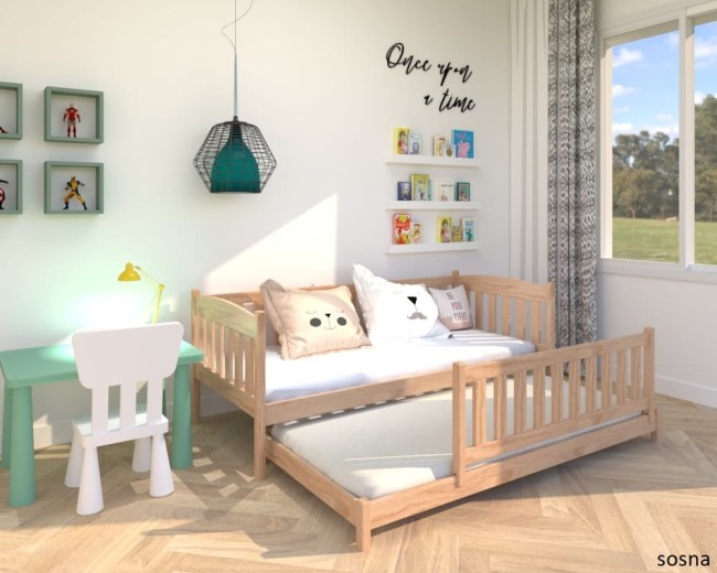 lozko podwojne z wysokimi zabezpieczeniami Hania low w kolorze sosnowym od producenta  Valor Meble.jpg