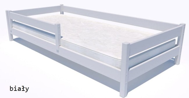 łóżko dla dzieci Mini Low w kolorze białym z niskim pokładem spania idealne dla najmłodszych z barierką ochronną solidne od producenta Valor Meble.jpg