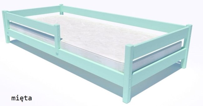 łóżko dla dzieci Mini Low w kolorze mietowym z niskim pokładem spania idealne dla najmłodszych z barierką ochronną solidne od producenta Valor Meble.jpg
