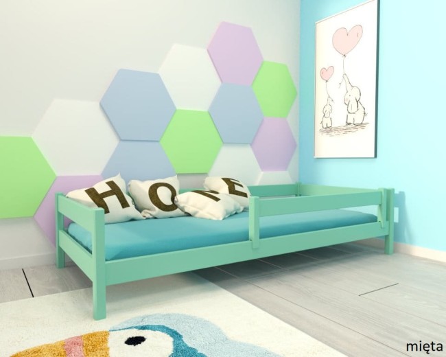 lozko dla malucha mini low mietowe z drewna sosnowego niskie od producenta Valor Meble.jpg