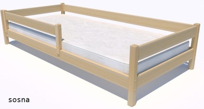 łóżko dla dzieci Mini Low w kolorze naturalnym-sosna z niskim pokładem spania idealne dla najmłodszych z barierką ochronną solidne od producenta Valor Meble.jpg