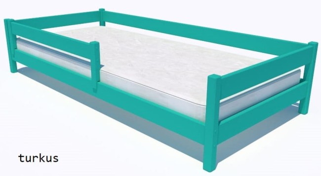 łóżko dla dzieci Mini Low w kolorze turkus z niskim pokładem spania idealne dla najmłodszych z barierką ochronną solidne od producenta Valor Meble.jpg