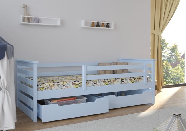 łóżko pojedyncze Exit Premium z drewna sosnowego w kolorze błękitnym od producenta Valor meble.jpg