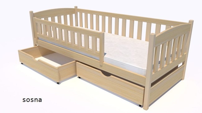 łóżeczko dla dzieci Lena Premium  bezpieczne z drewna sosnowego z barierką zdejmowalną z szufladami na pościel od producenta Valor Meble kolor naturalny sosna.jpg