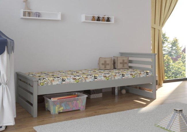 Adaś Premium łóżko pojedyncze dla dzieci i młodzieży z drewna z szufladami z barierką zabezpieczającą od producenta VAlor Meble kolor popiel.jpg