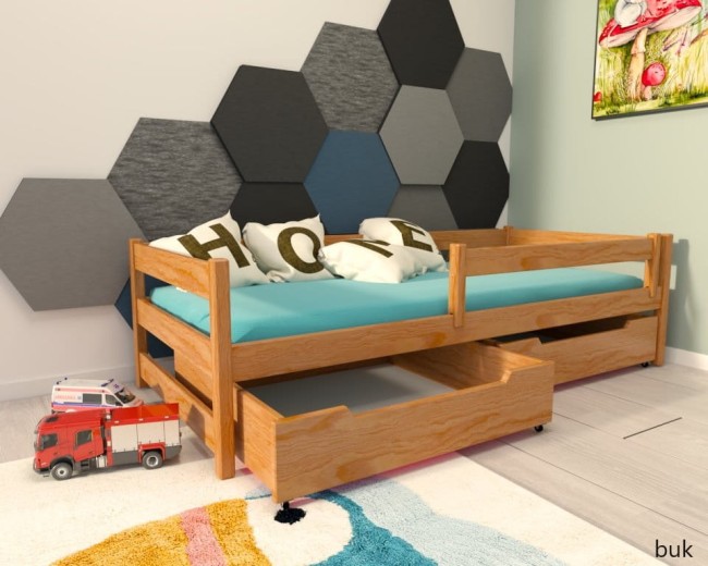 łóżko Mini Premium pojedyncze z szufladami od producenta Valor Meble klasyczne kolor bukowy.jpg