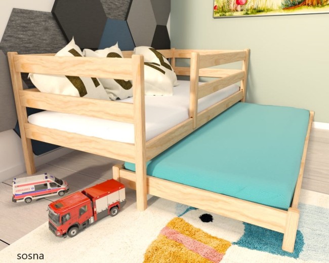 łóżko dla dzieci podwójne niskie Czarek low drewniane solidne na lata od Valor Meble kolor sosna naturalny.jpg
