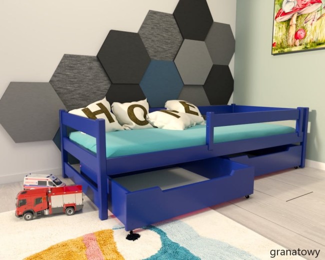łóżko dla dzieci z barierką Mini Premium od Valor Meble kolor granatowy.jpg