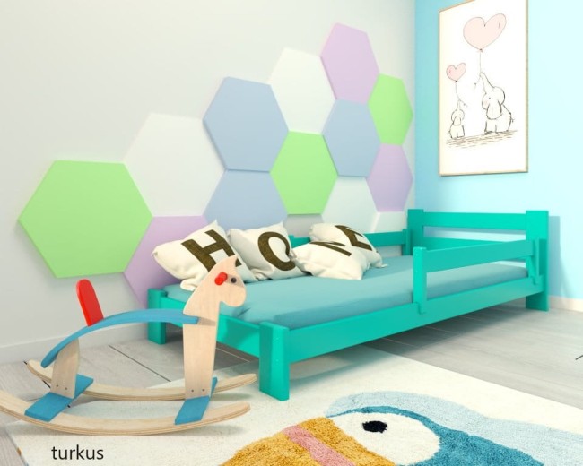 turkusowe lozko niskie dla dziecka dla dwulatka Pawel 2 low od producenta  Valor Meble.jpg