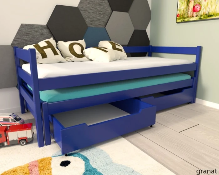 Łóżko drewniane - Maxi PREMIUM kolor granatowy