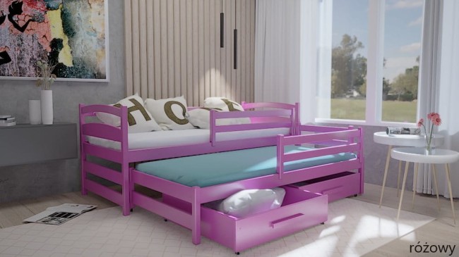 Różowe łóżko dla dziecka z wysuwanym materacem - Maja PREMIUM