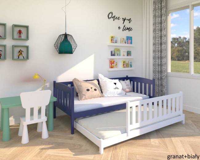 lozko podwojne z wysokimi zabezpieczeniami Hania low w kolorze granatowy i bialy od producenta  Valor Meble.jpg