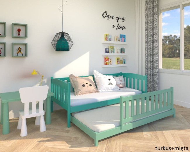 lozko podwojne z wysokimi zabezpieczeniami Hania low w kolorze turkus i mieta od producenta  Valor Meble.jpg