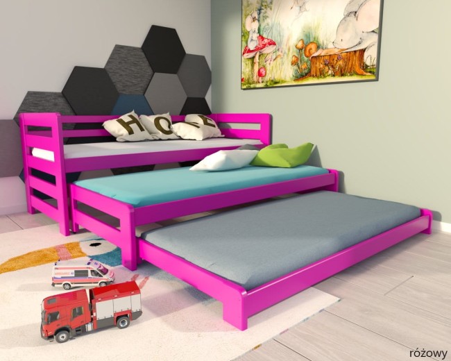 łóżko rozsuwane trzyosobowe  wysuwane dla rodzeństwa Fox Premium od producenta Valor Meble dla dzieci i nie tylko kolor różowy.jpg