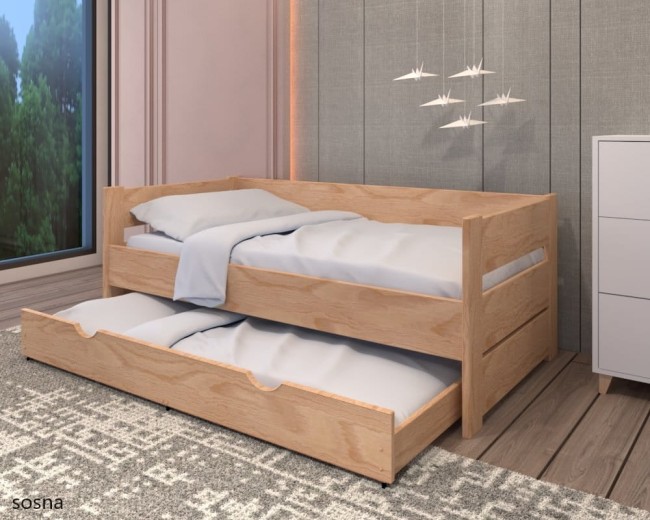 łóżko młodzieżowe Jurek Duo podwójne rozsuwane szuflada z funkcją spania od producenta Valor Meble kolor sosna-naturalny.jpg