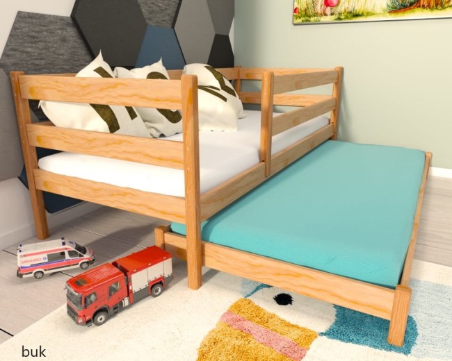 łóżko dla dzieci podwójne niskie Czarek low drewniane solidne na lata od Valor Meble kolor buk jpg.jpg