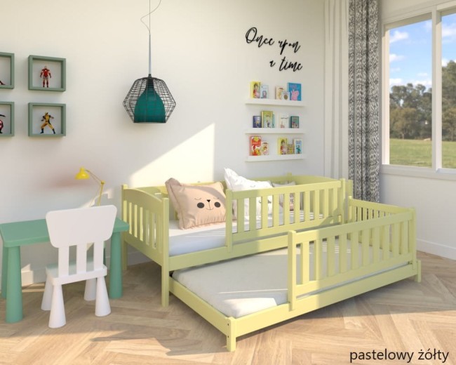 lozko podwojne niskie z wysokimi zabezpieczeniami Hania low w kolorze pastelowy żółty od producenta  Valor Meble.jpg