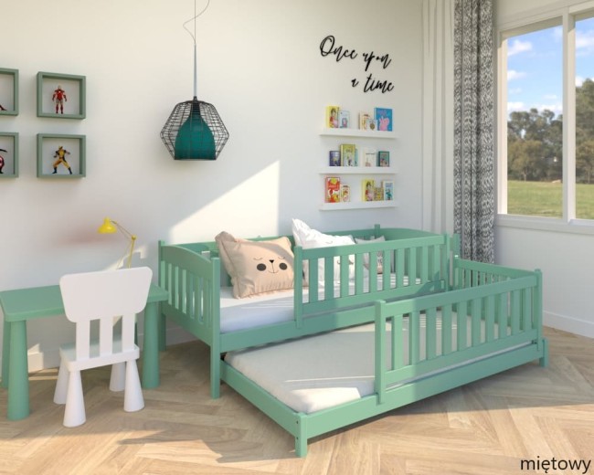 lozko podwojne niskie z wysokimi zabezpieczeniami Hania low w kolorze miętowym od producenta  Valor Meble.jpg