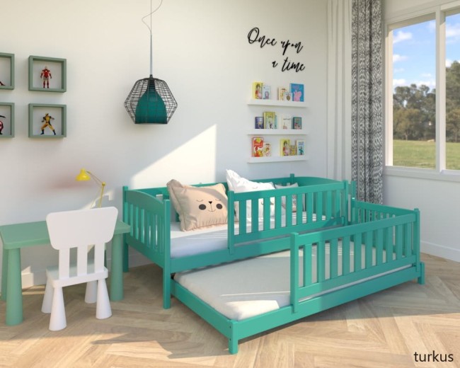 lozko podwojne niskie z wysokimi zabezpieczeniami Hania low w kolorze turkusowym  od producenta  Valor Meble.jpg